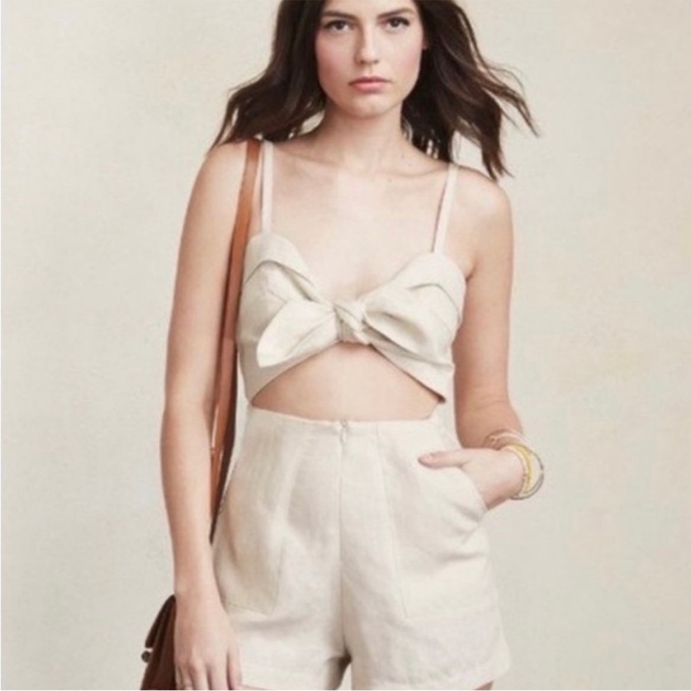 Reformation Linen Romper Magnolia Tie Front